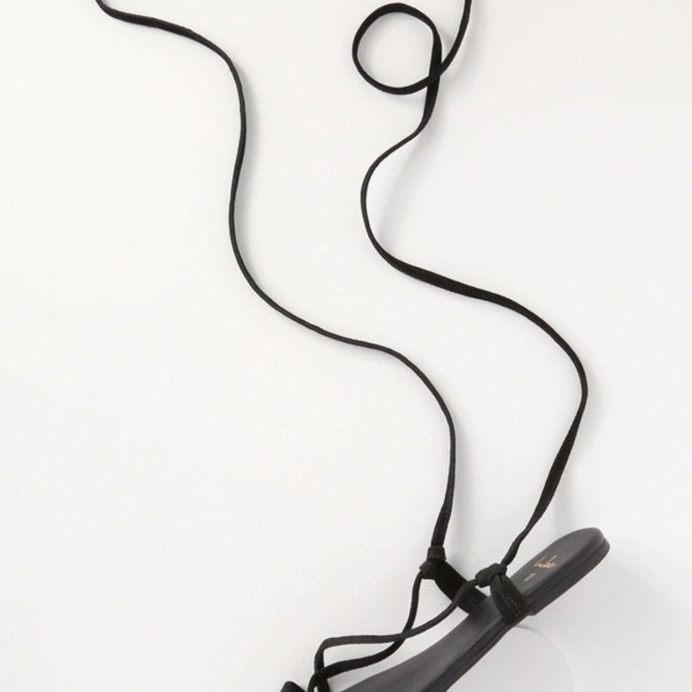 Lulus Taylen Black Suede Flat Lace-Up Sandals - Picture 3 of 4
